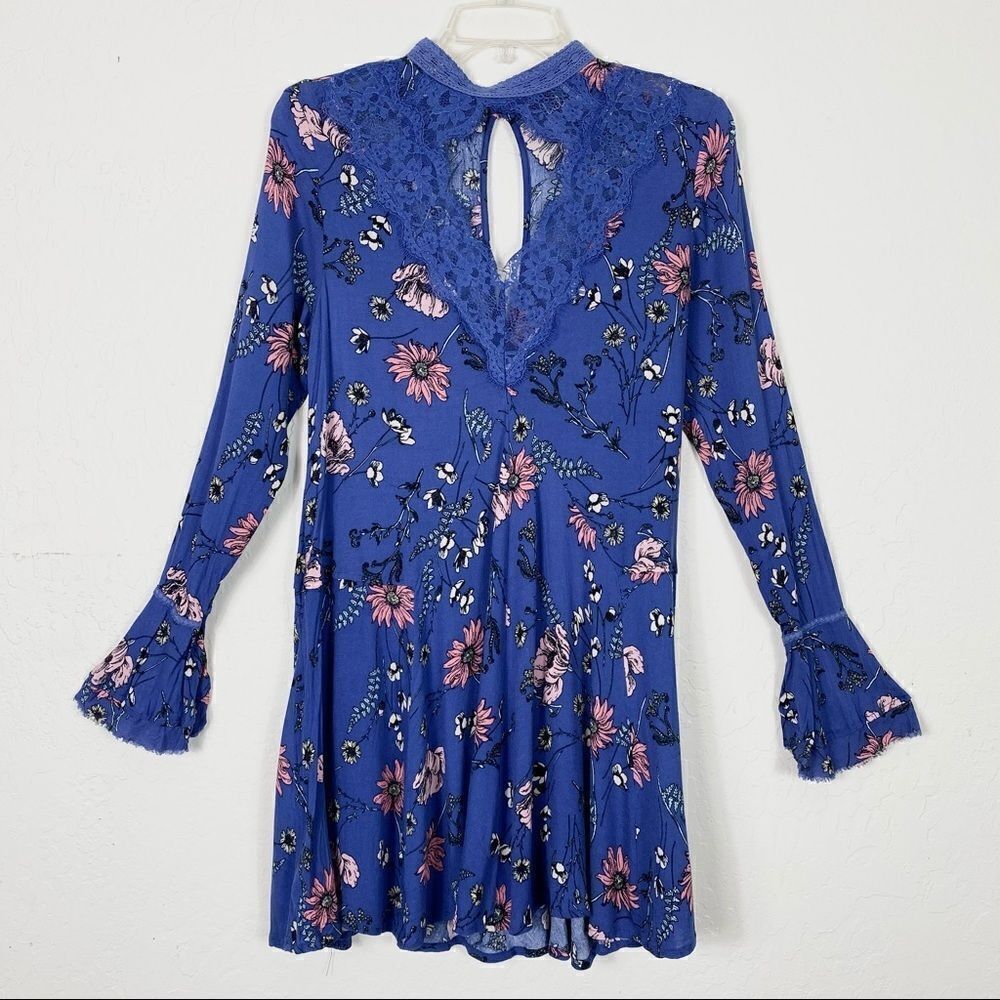 Lulu’s New You Royal Blue Floral Long Sleeve Mini Dress - Picture 2 of 6